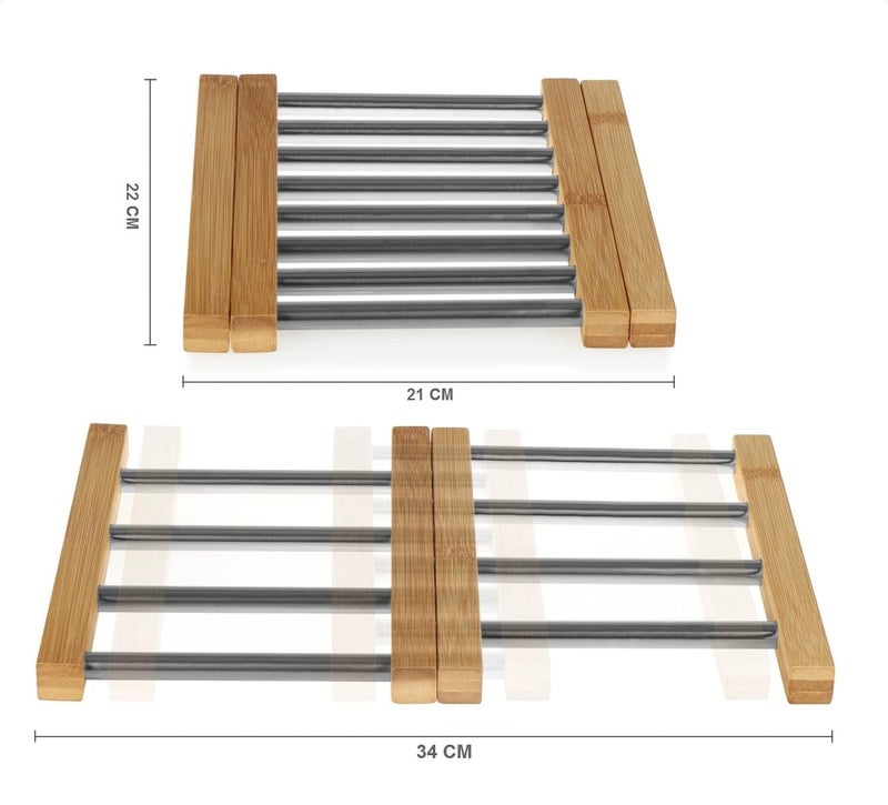 Vroxy Worktop Protector Trivet Stand Bamboo and Stainless Steel Kitchen Heatproof Rack Trivets for Hot Pans Hot Pot & Plates Stand (1Pcs) - Image 2
