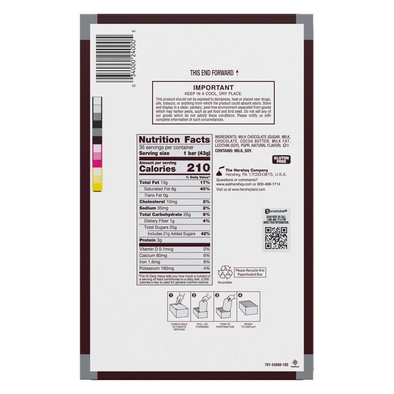 Hershey's ألواح حلوى هيرشي بالشوكولاتة بالحليب، حلوى الهالوين، 1.55 أونصة (36 قطعة) - Image 2