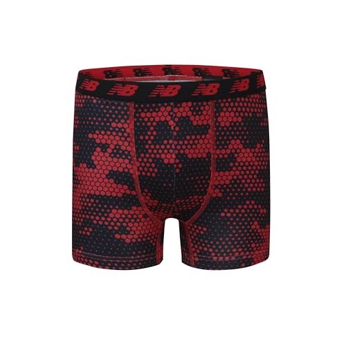 New Balance Boys' 3.5" Underwear, Performance Boxer Briefs (4 Pack), Magnet Print/Team Red/Black/Team Red Print, Small - Image 3