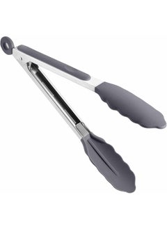 NowExp NowExp Steel and Silicone Food Tongs for Kitchen Barbeque and Serving 9 Inch HeatResistant Premium Silicone Grip Locking Clip NonSlip Tips Pack of 1 Grey  - Image 1