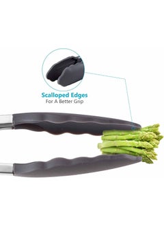 NowExp NowExp Steel and Silicone Food Tongs for Kitchen Barbeque and Serving 9 Inch HeatResistant Premium Silicone Grip Locking Clip NonSlip Tips Pack of 1 Grey  - Image 4