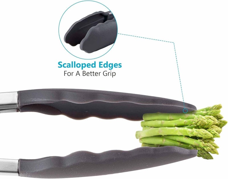 NowExp NowExp Steel and Silicone Food Tongs for Kitchen Barbeque and Serving 9 Inch HeatResistant Premium Silicone Grip Locking Clip NonSlip Tips Pack of 1 Grey - Image 4
