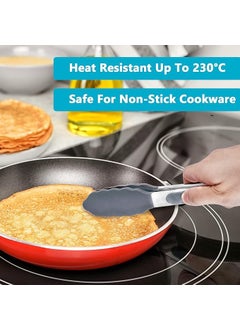 NowExp NowExp Steel and Silicone Food Tongs for Kitchen Barbeque and Serving 9 Inch HeatResistant Premium Silicone Grip Locking Clip NonSlip Tips Pack of 1 Grey  - Image 2