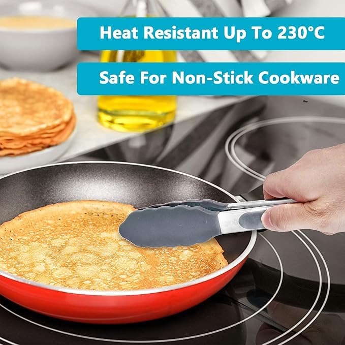 NowExp NowExp Steel and Silicone Food Tongs for Kitchen Barbeque and Serving 9 Inch HeatResistant Premium Silicone Grip Locking Clip NonSlip Tips Pack of 1 Grey - Image 2