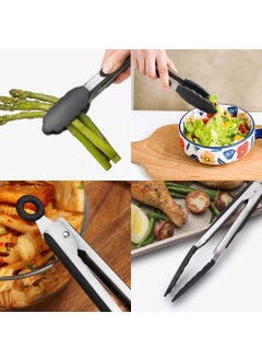 NowExp NowExp Steel and Silicone Food Tongs for Kitchen Barbeque and Serving 9 Inch HeatResistant Premium Silicone Grip Locking Clip NonSlip Tips Pack of 1 Grey  - Image 3