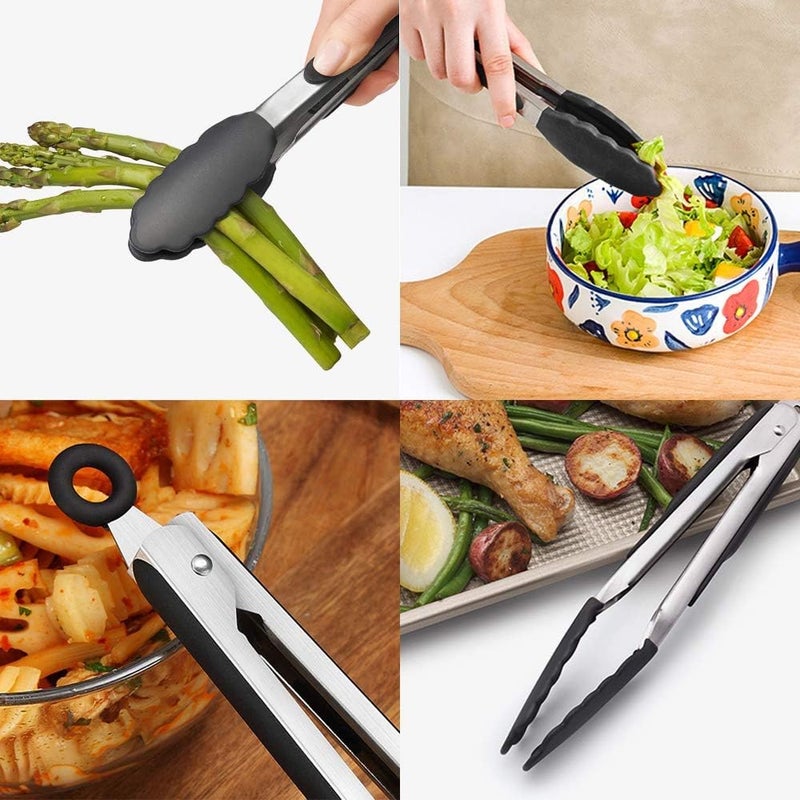 NowExp NowExp Steel and Silicone Food Tongs for Kitchen Barbeque and Serving 9 Inch HeatResistant Premium Silicone Grip Locking Clip NonSlip Tips Pack of 1 Grey - Image 3