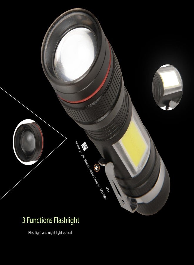 Care4 Care 4 CREE T6 LED Rechargeable Flashlight Torch + Cob Light Torch (Black : Rechargeable) - Image 2
