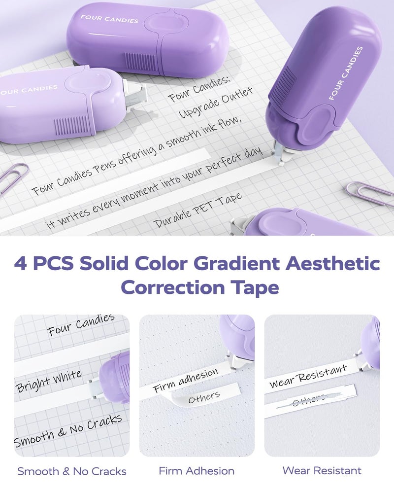 Four Candies Purple School Supplies, Gel Pens with Black Ink,Correction Tapes,Pastel Highlighters, Mechanical Pencils, Sticky Notes, Index Post for Bible Study Stationary College Essentials - Image 4