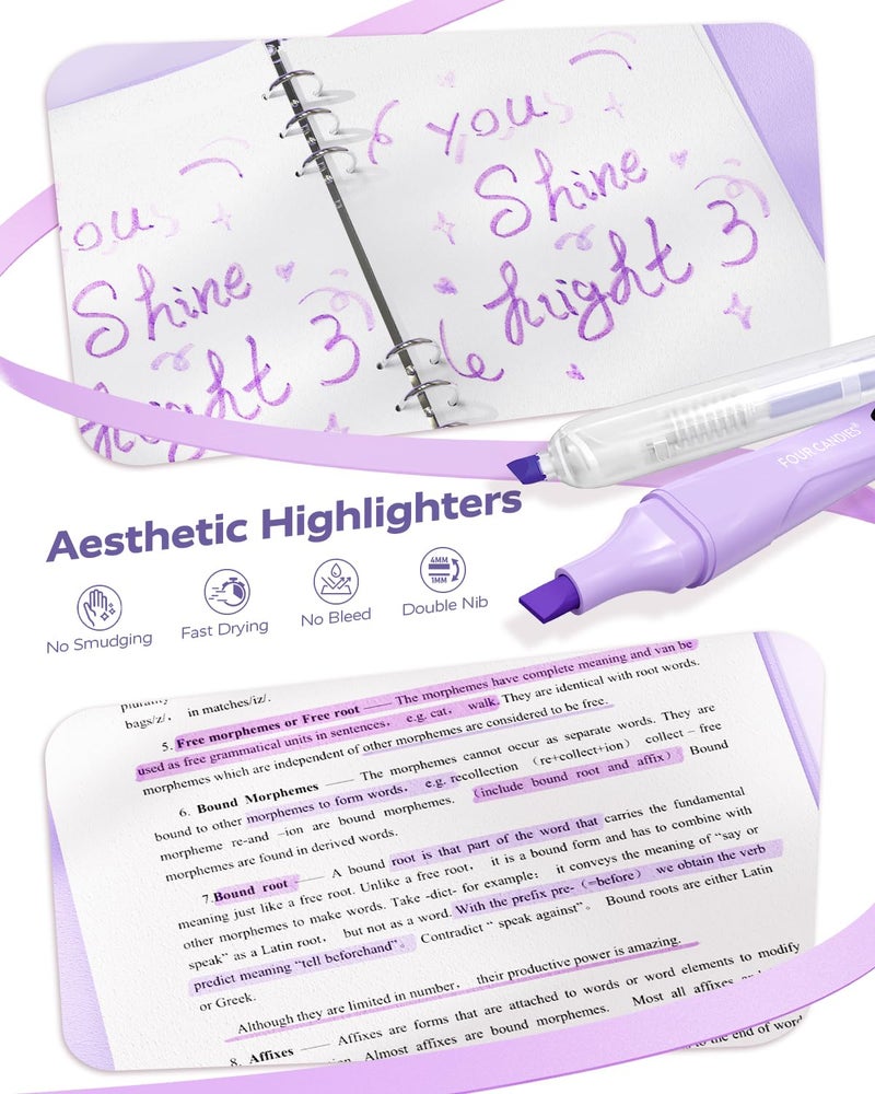 Four Candies Purple School Supplies, Gel Pens with Black Ink,Correction Tapes,Pastel Highlighters, Mechanical Pencils, Sticky Notes, Index Post for Bible Study Stationary College Essentials - Image 5
