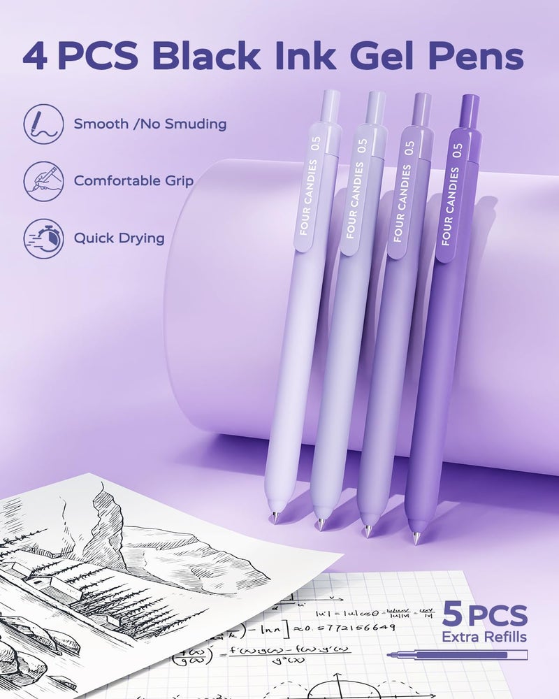 Four Candies Purple School Supplies, Gel Pens with Black Ink,Correction Tapes,Pastel Highlighters, Mechanical Pencils, Sticky Notes, Index Post for Bible Study Stationary College Essentials - Image 2