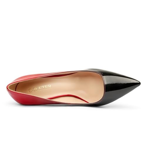 COLETER Pointy Toe Pumps for Women,Patent Gradient Animal Print High Heels Usual Dress Shoes Red Black 10cm-RB 11 US - Image 5