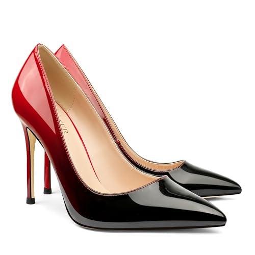 COLETER Pointy Toe Pumps for Women,Patent Gradient Animal Print High Heels Usual Dress Shoes Red Black 10cm-RB 11 US - Image 1