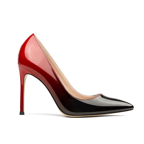 COLETER Pointy Toe Pumps for Women,Patent Gradient Animal Print High Heels Usual Dress Shoes Red Black 10cm-RB 11 US - Image 4