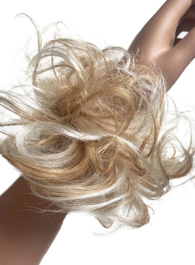 CAISHA PRETTYSHOP 100% Human Hair Up Scrunchie Scrunchy Extensions Hairpiece Do Bun Ponytail Diverse Colors (blonde mix #27H613) - Image 2