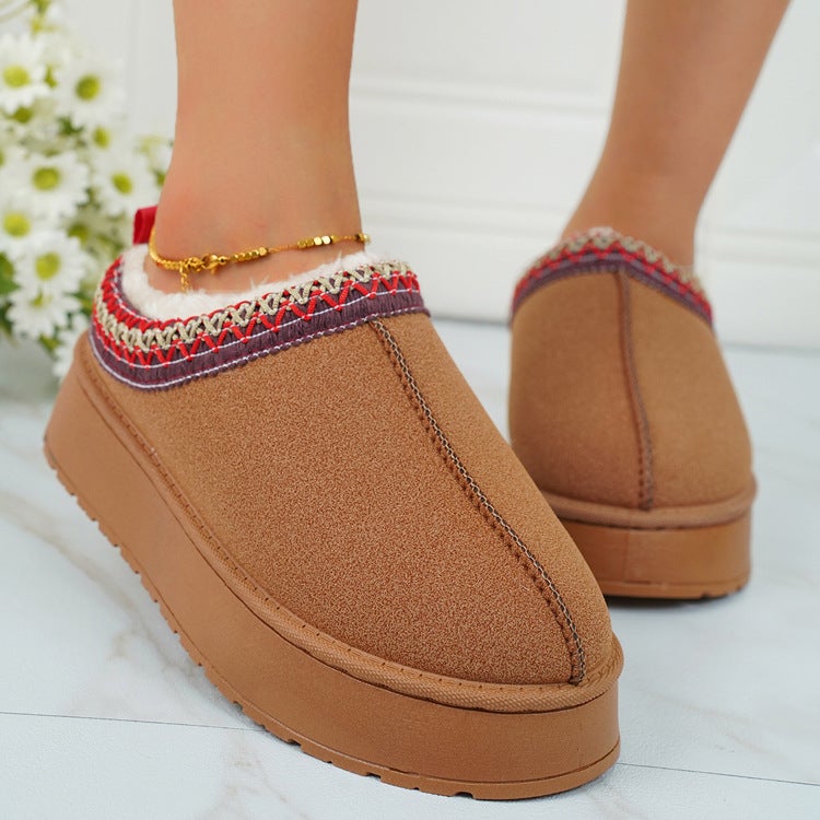 Winter New Snow Boots Fleece-Lined Warm Thick Bottom Baotou Mao Half Slippers Cotton Shoes For Hair - Image 2
