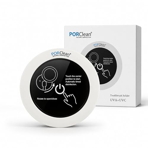 PORClean UV Toothbrush Sanitizer Holder with UVA+UVC, Wall Mounted & Portable, Antibacterial Dispenser, Toothbrush Holders for Bathroom Wall, Brush Holder for Oral Care, Rechargeable - 2 Qty - Image 1
