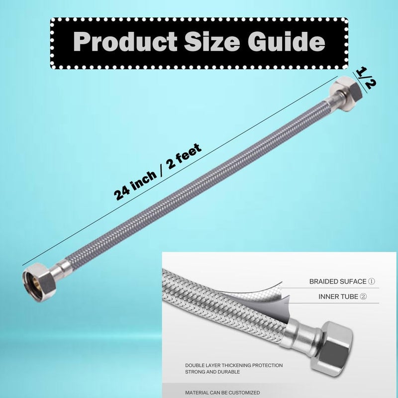 MLD Stainless Steel Connection Pipe For Hot And Cold With turbo Brass Angle Valve for Sink Faucet Toilet Washbasin Water Heater Geyser GCP820 24 inch Pipe With Valve combo - Image 2