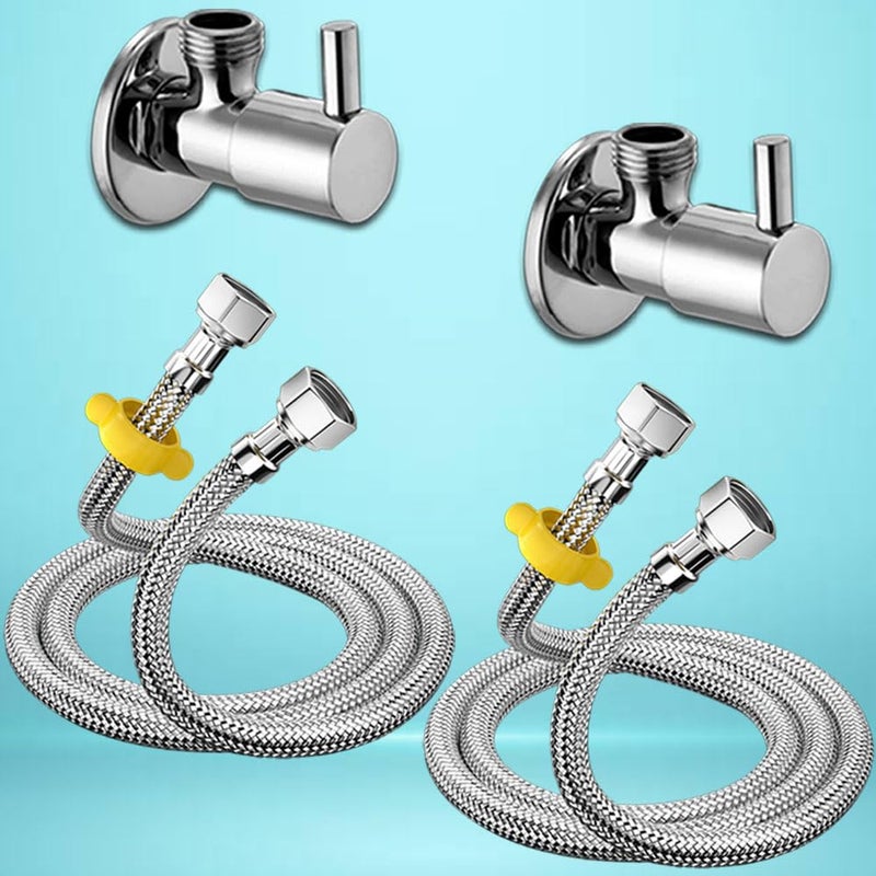 MLD Stainless Steel Connection Pipe For Hot And Cold With turbo Brass Angle Valve for Sink Faucet Toilet Washbasin Water Heater Geyser GCP820 24 inch Pipe With Valve combo - Image 1