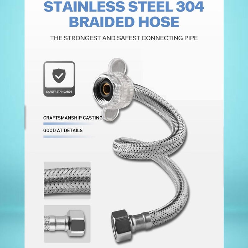 MLD Stainless Steel Connection Pipe For Hot And Cold With turbo Brass Angle Valve for Sink Faucet Toilet Washbasin Water Heater Geyser GCP820 24 inch Pipe With Valve combo - Image 4