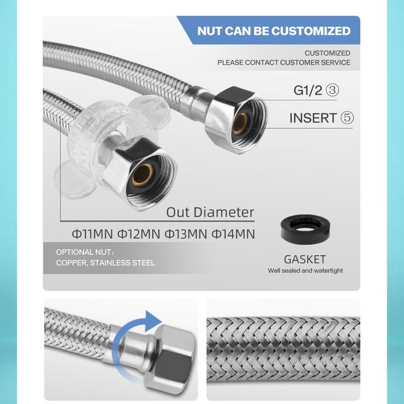 MLD Stainless Steel Connection Pipe For Hot And Cold With turbo Brass Angle Valve for Sink Faucet Toilet Washbasin Water Heater Geyser GCP820 24 inch Pipe With Valve combo - Image 3
