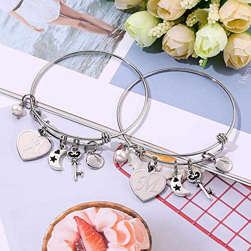 M MOOHAM Bracelet For Women Initial Gifts - M Initial Charm Bracelets Stainless Steel Heart Moon Charm 26 Letters Alphabet Bracelet Jewelry Birthday Gifts for Adult Women Teens Girl Flower Girls Wedding Gifts - Image 5