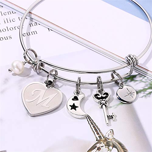 M MOOHAM Bracelet For Women Initial Gifts - M Initial Charm Bracelets Stainless Steel Heart Moon Charm 26 Letters Alphabet Bracelet Jewelry Birthday Gifts for Adult Women Teens Girl Flower Girls Wedding Gifts - Image 4