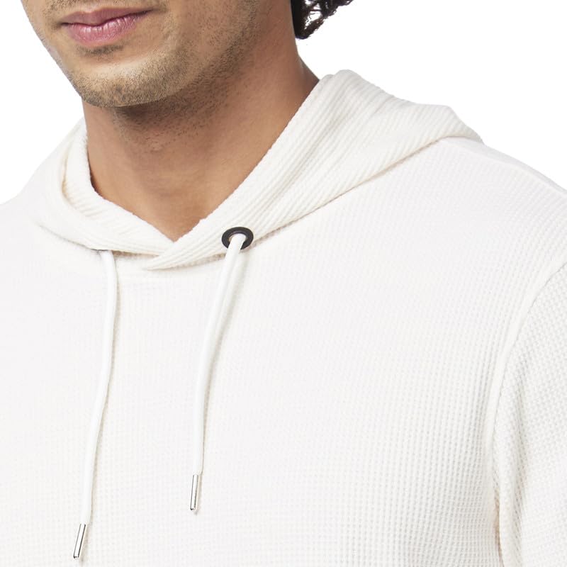 Spykar Men Off White Blended Slim Fit Full Sleeve Hooded Plain Tshirt - Image 5