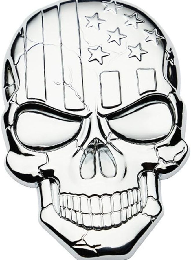 Silver 3D Metal USA Flag Skull Car Emblem Badge for Truck Vehicle Exterior Decoration - Image 1