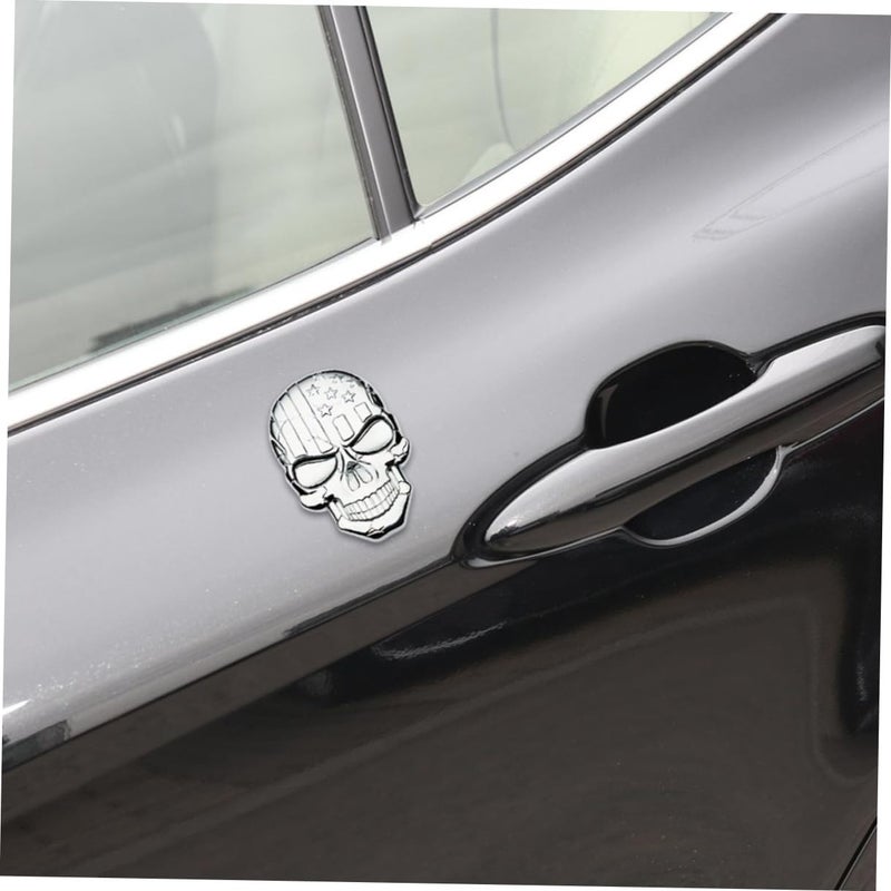 Silver 3D Metal USA Flag Skull Car Emblem Badge for Truck Vehicle Exterior Decoration - Image 4