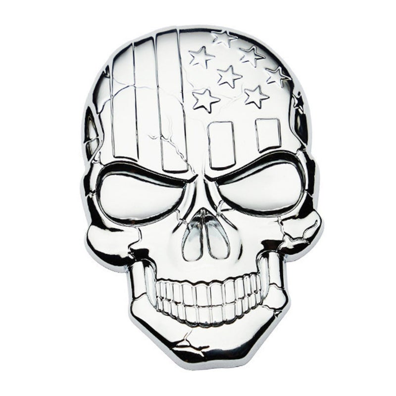 Silver 3D Metal USA Flag Skull Car Emblem Badge for Truck Vehicle Exterior Decoration - Image 2