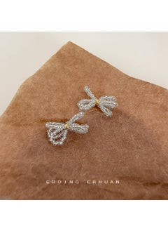 Handwoven Glass Bead Butterfly Stud Earrings 4498 silver needle handmade bow stud earrings