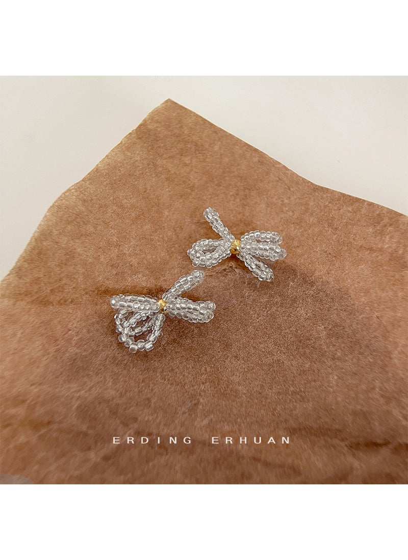Generic - Handwoven Glass Bead Butterfly Stud Earrings 4498 silver needle handmade bow stud earrings - Image 1