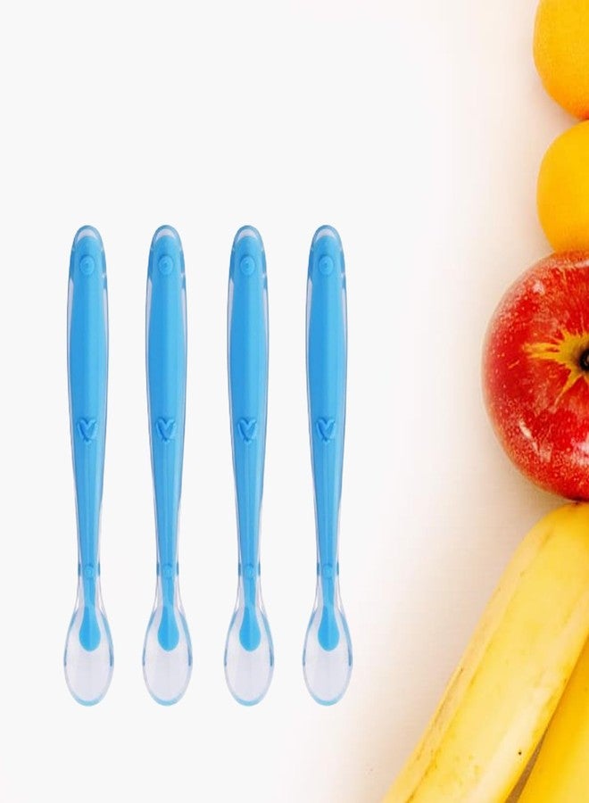 Safe-O-Kid® BPA-Free Extra Safe Silicone Tip Spoon – Non-Toxic, Soft, Gentle for Baby’s Gums, Perfect for Introducing Solids, Safe for Little Eaters, Blue (Pack of - 4) - Image 1