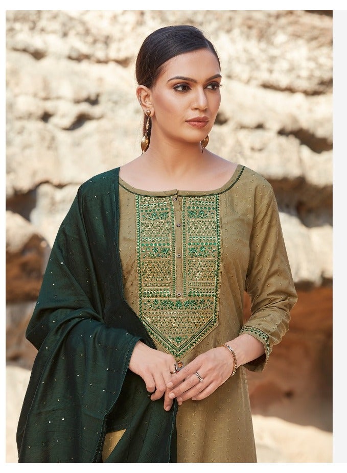 Ghazal Rangoon Gazal Salwaar kameez FABRIC TOP: SILK WEAVING BUTTI & SEQUENCE WORK  FABRIC BOTTOM: FLEX COTTON WITH WORK PANT DUPATTA: MUSLIN SEQUENCE FANCY WORK  - Image 3