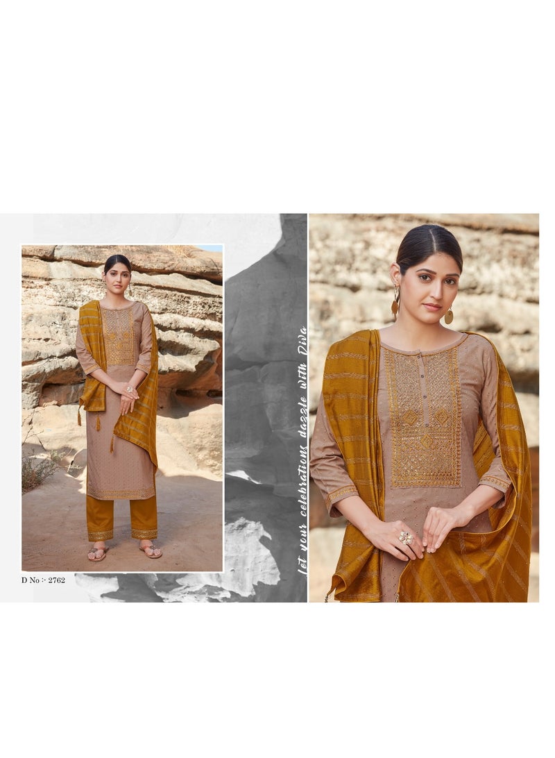 Ghazal Rangoon Gazal Salwaar kameez FABRIC TOP: SILK WEAVING BUTTI & SEQUENCE WORK  FABRIC BOTTOM: FLEX COTTON WITH WORK PANT DUPATTA: MUSLIN SEQUENCE FANCY WORK  - Image 1