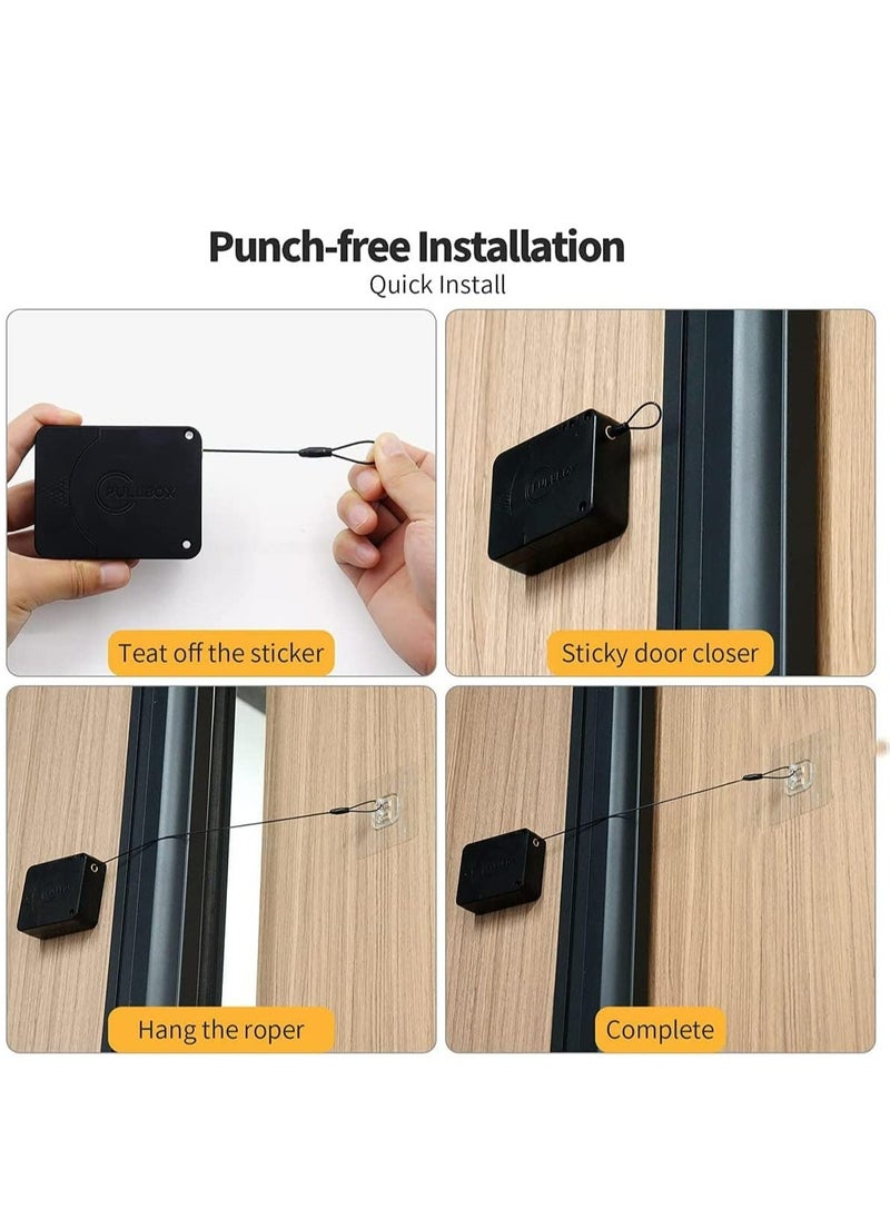 Generic Door Closer, Punch-Free Automatic Sensor Door Closer Plus, Forceful Automatic Door Closer, Punch Free Door Closer Built in Buffer, for Family Doors, Wardrobe,Window, 1200g 4.9FT (1 Pack Black)  - Image 4