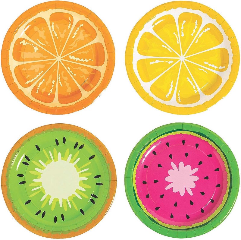 Fun Express  Tutti Frutti Fruit Dessert Plate  Disposable Print Tableware Dessert Plates  Orange Lemon Kiwi Watermelon Print Plates  Bowls Birthday Parties Party Supplies  8 Pieces