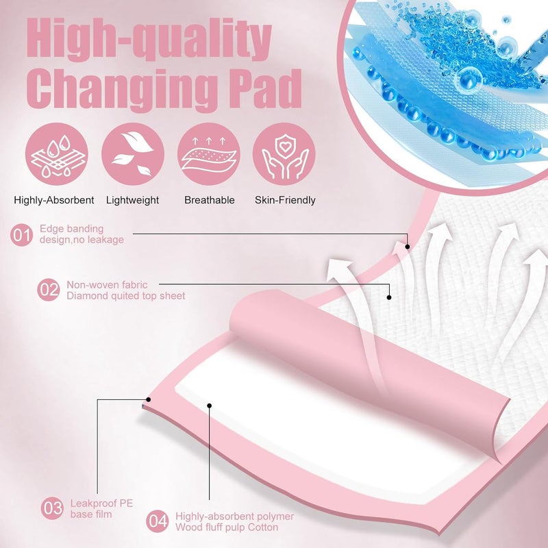 SKY-TOUCH 80 Pieces Baby Disposable Changing Mats,Waterproof Baby Changing Pads, 60x60 cm, Highly Absorbent Leakproof Changing Pad Baby, Ultra soft Diaper Changing Mat Underpads for Baby Pink - Image 2