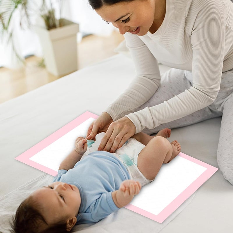 SKY-TOUCH 80 Pieces Baby Disposable Changing Mats,Waterproof Baby Changing Pads, 60x60 cm, Highly Absorbent Leakproof Changing Pad Baby, Ultra soft Diaper Changing Mat Underpads for Baby Pink - Image 4