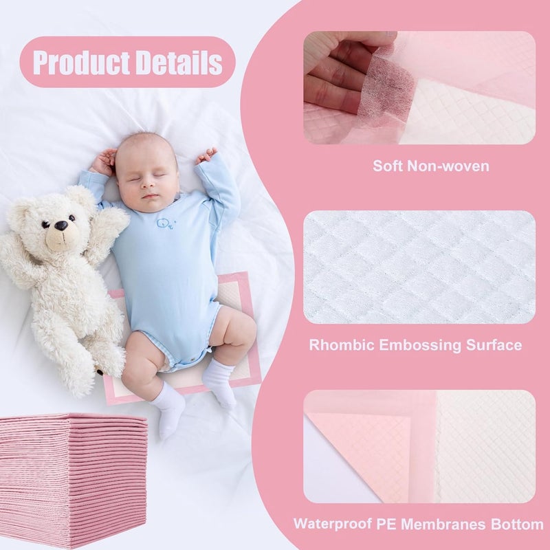 SKY-TOUCH 80 Pieces Baby Disposable Changing Mats,Waterproof Baby Changing Pads, 60x60 cm, Highly Absorbent Leakproof Changing Pad Baby, Ultra soft Diaper Changing Mat Underpads for Baby Pink - Image 3