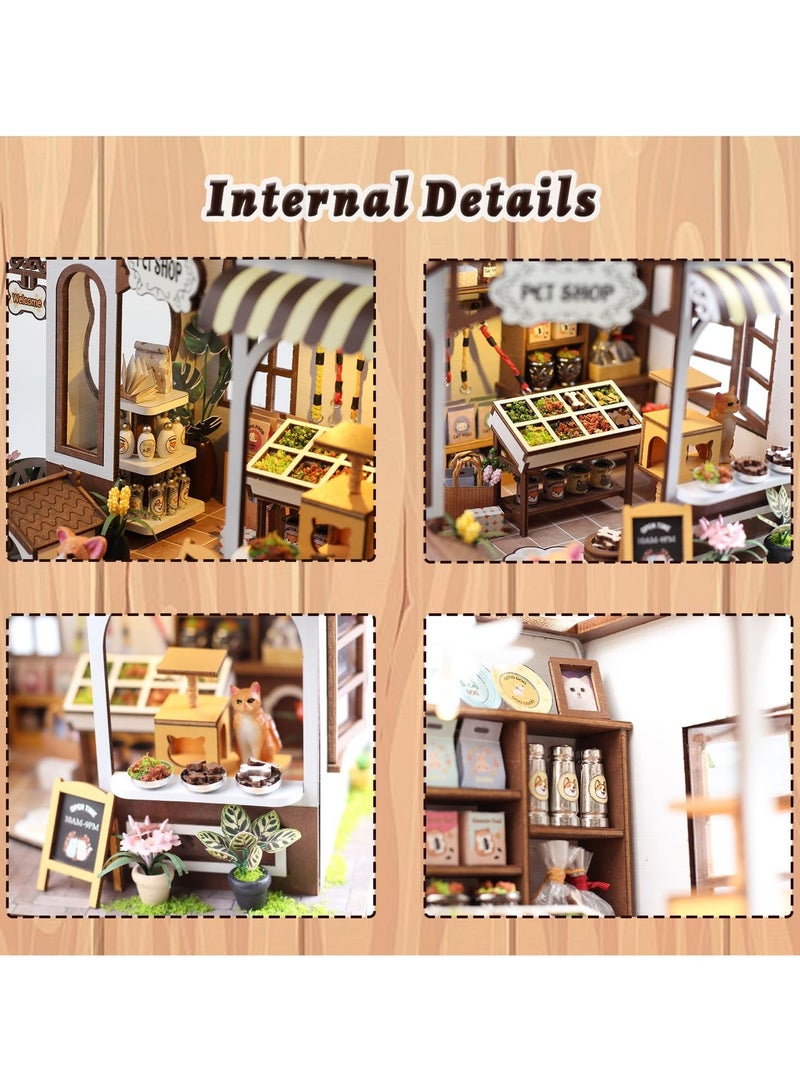 عام DIY مصغر مجموعة منزل، متجر حيوانات أليفة صغير مع أثاث مصغر وأضواء LED، مجموعة نموذج حرفي ثلاثية الأبعاد من الخشب للبالغين والمراهقين للبناء، ديكور منزلي، هدية لعيد الميلاد، منزل دمى للأصدقاء والعائلة. - Image 4