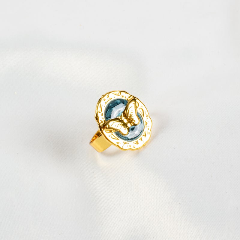 Golden Blue Stainless Steel Butterfly Fee Size Ring - Image 1