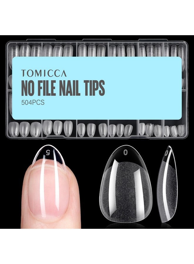 TOMICCA Short Almond Nail Tips, 504Pcs Soft Gel Nail Tips, 12 Sizes Pre-Shaped Half Matte Fake Clear Gelly Tips, Press on Acrylic Nails for Nail Extension DIY Nail Salon - Image 1