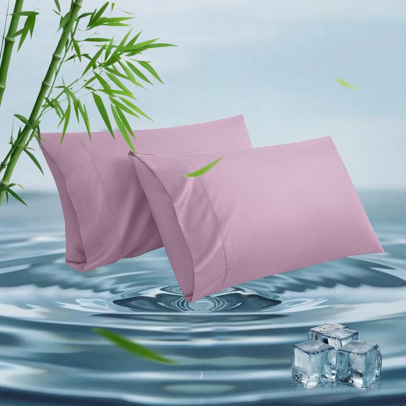 Parkdeny Queen Pillowcases  Cooling Viscose from Bamboo Pillow Covers with Envelope Closure  Soft Moisture-Wicking for Hot Sleepers  Hair and Skin-Friendly  Light Purple  2 Pack - Image 1
