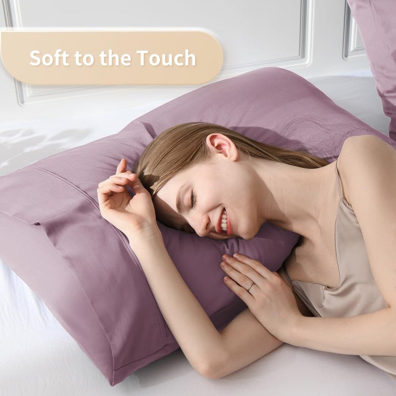Parkdeny Queen Pillowcases  Cooling Viscose from Bamboo Pillow Covers with Envelope Closure  Soft Moisture-Wicking for Hot Sleepers  Hair and Skin-Friendly  Light Purple  2 Pack - Image 3