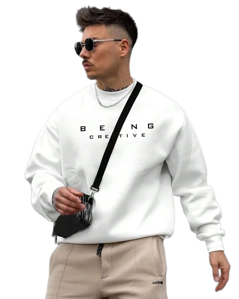 AUSK Man Sweatshirt with Fleece Fabric || Hot Sweatshirt Oversized for Mens White - Image 4