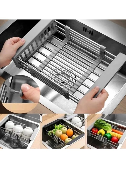 Dish Drying Rack, Over The Sink Dish Drying Rack, Stainless Steel Dish Drainer with Adjustable Arms Holder Functional Kitchen Sink Organizer for Vegetable and Fruit