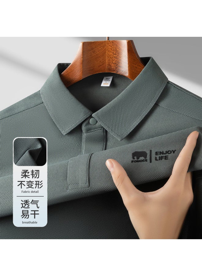 Fomoce summer Solid Color Versatile Skin-friendly Breathable Comfort Men's Short Sleeve Polo Shirt - Image 2