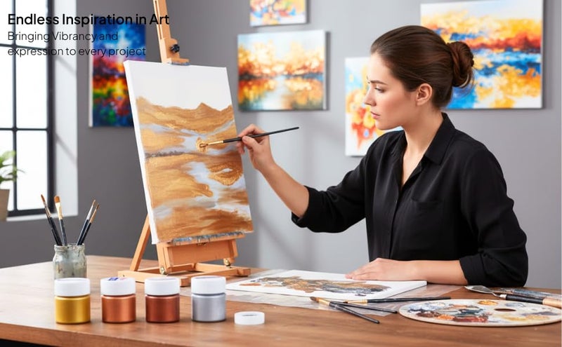 Flash Metallic Acrylic Colour Set | 4 Metallic Shades Set | 15 ml, 0.5 fl oz Each | High Pigment Strength | Non Fading | Indoor/Outdoor | Non Toxic | Multi-Surface Paint | Pro Artist, Hobby Painters & Kid - Image 4