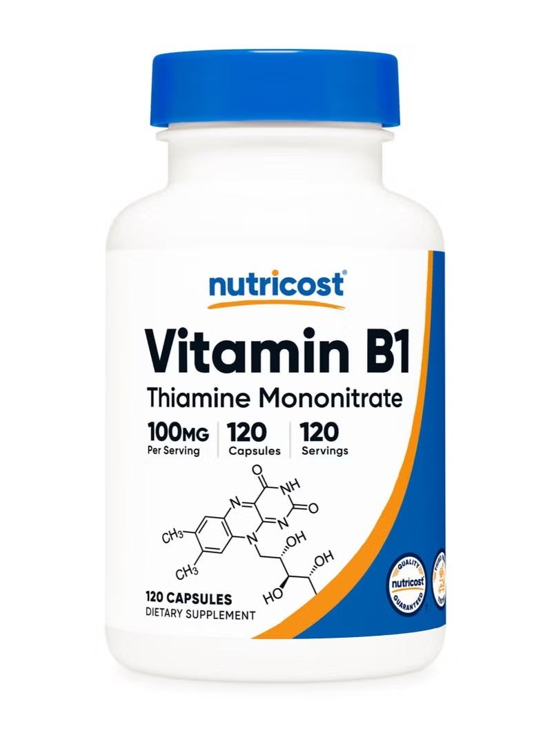 Nutricost, Vitamin B1, 100 mg, 120 Capsules - Image 1